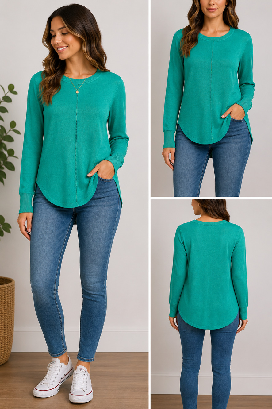 Max Studio Women Sweater XS Green Long Sleeve Pullover Crew Neck Rayon Blend